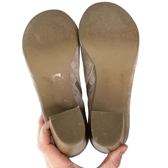 Susina Taupe Suede Leather Peep Toe Lace-Up Block Heel Ankle Booties Size 9 - Picture 6 of 12